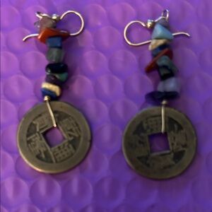 Colorful Gem Chip Coin Dangle Earrings